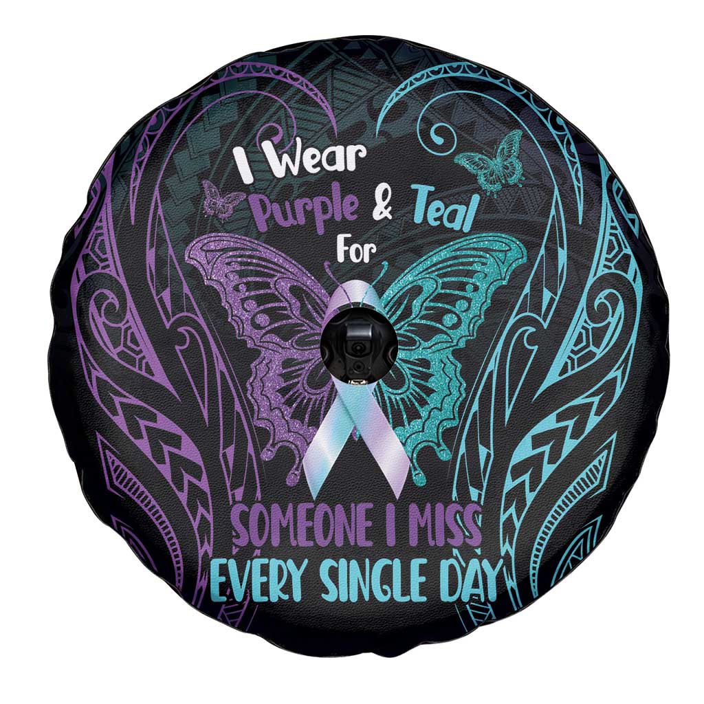 Suicide Awareness Memorial Spare Tire Cover I Wear Purple and Teal For Someone I Miss LT14 - Polynesian Pride