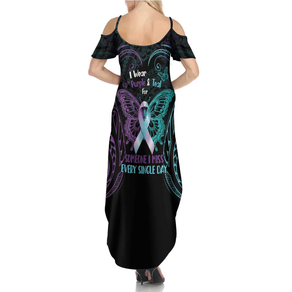 Suicide Awareness Memorial Summer Maxi Dress I Wear Purple and Teal For Someone I Miss LT14 - Polynesian Pride