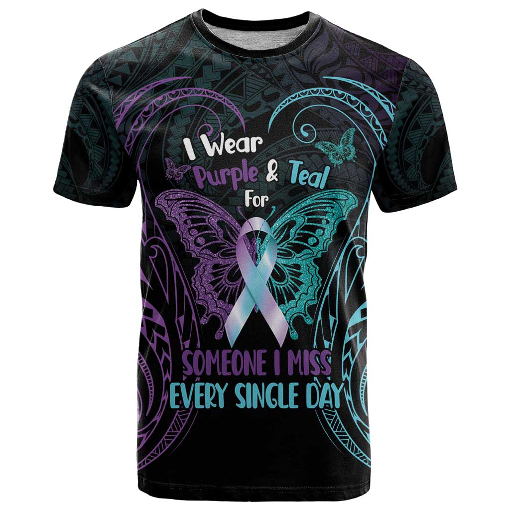 Suicide Awareness Memorial T Shirt I Wear Purple and Teal For Someone I Miss LT14 Black - Polynesian Pride
