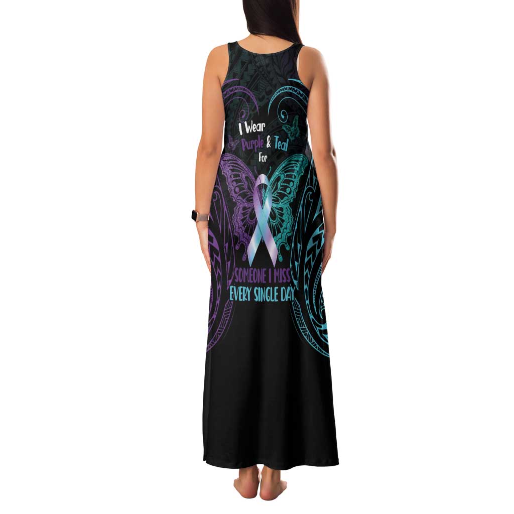 Suicide Awareness Memorial Tank Maxi Dress I Wear Purple and Teal For Someone I Miss LT14 - Polynesian Pride