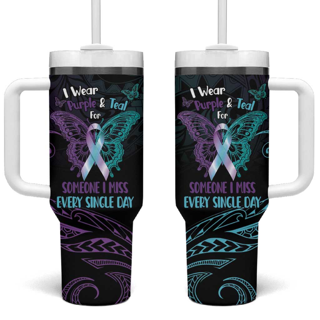 Suicide Awareness Memorial Tumbler With Handle I Wear Purple and Teal For Someone I Miss LT14 One Size: 40 oz Black - Polynesian Pride