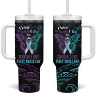 Suicide Awareness Memorial Tumbler With Handle I Wear Purple and Teal For Someone I Miss LT14 One Size: 40 oz Black - Polynesian Pride