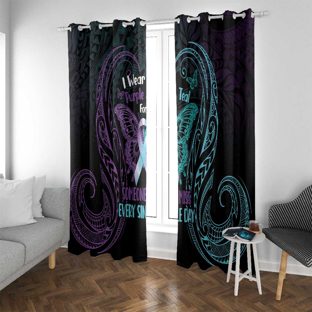 Suicide Awareness Memorial Window Curtain I Wear Purple and Teal For Someone I Miss LT14 With Grommets Black - Polynesian Pride