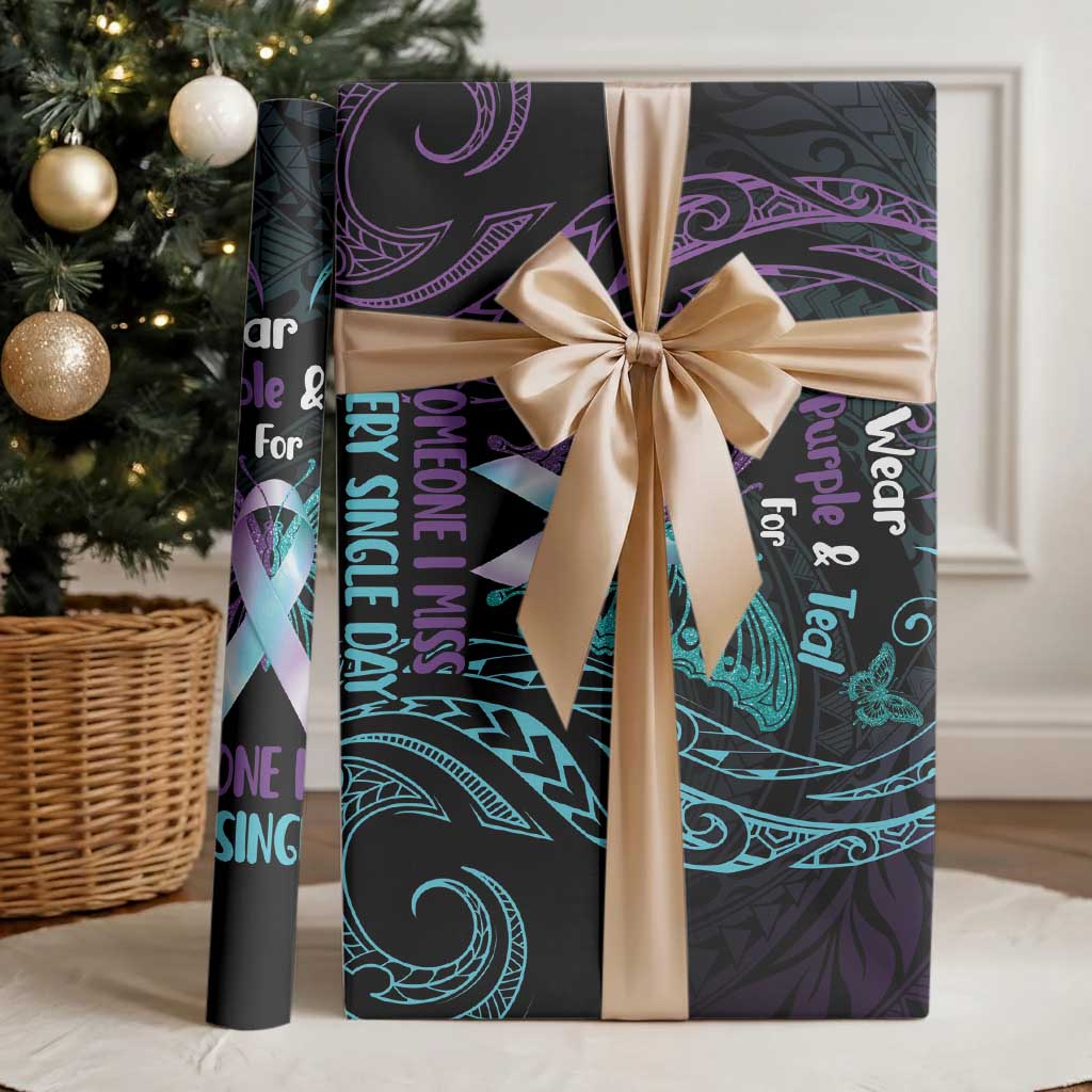 Suicide Awareness Memorial Wrapping Paper I Wear Purple and Teal For Someone I Miss LT14 - Polynesian Pride
