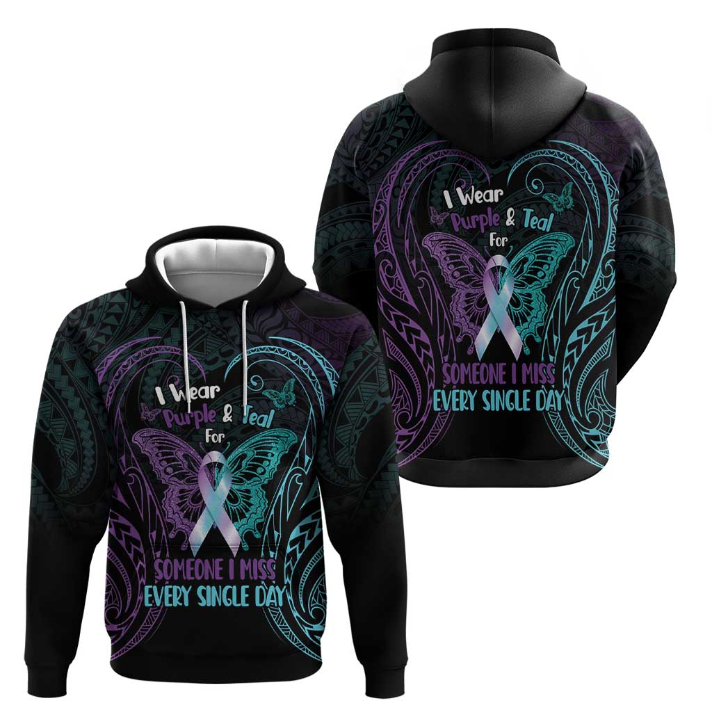Suicide Awareness Memorial Zip Hoodie I Wear Purple and Teal For Someone I Miss LT14 - Polynesian Pride