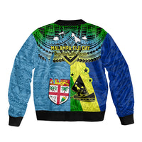 Malampa Fiji Day Sleeve Zip Bomber Jacket Together We Grow Proud Polynesian Tapa Artsy LT14 - Polynesian Pride