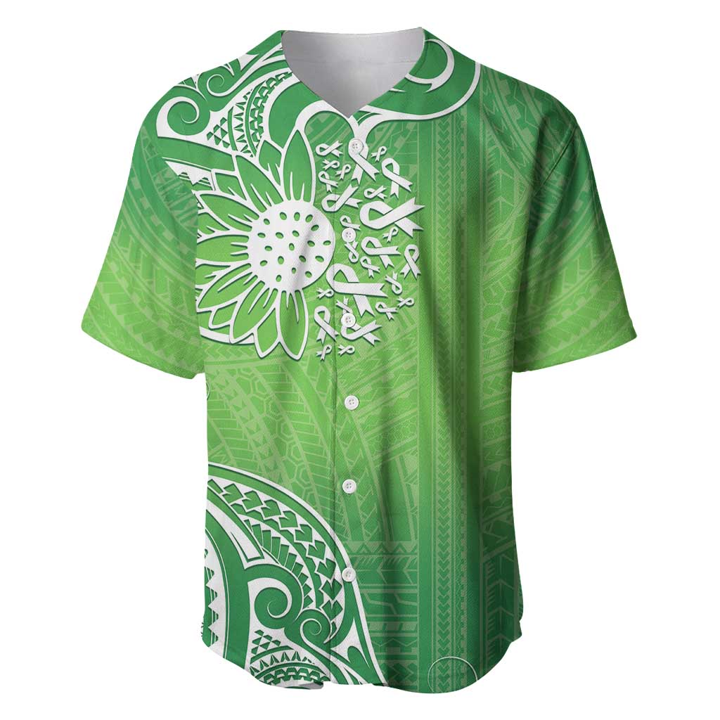 Polynesia Depression Awareness Baseball Jersey Sunflower Green Ribbons Polynesian Tattoo LT14 Green - Polynesian Pride
