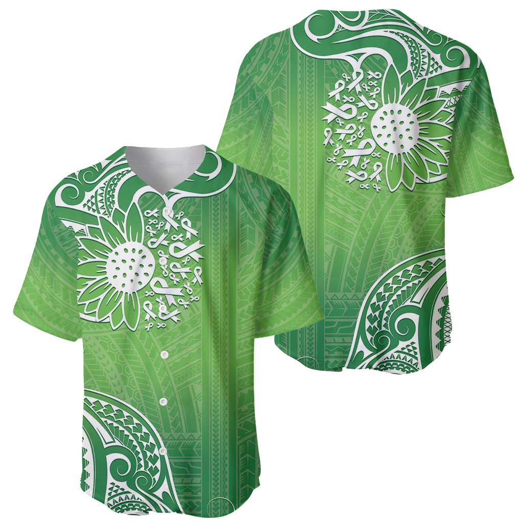 Polynesia Depression Awareness Baseball Jersey Sunflower Green Ribbons Polynesian Tattoo LT14 - Polynesian Pride