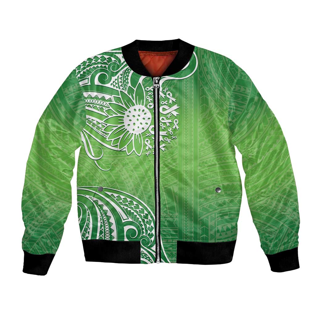 Polynesia Depression Awareness Bomber Jacket Sunflower Green Ribbons Polynesian Tattoo LT14 Unisex Green - Polynesian Pride
