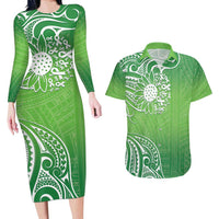 Polynesia Depression Awareness Couples Matching Long Sleeve Bodycon Dress and Hawaiian Shirt Sunflower Green Ribbons Polynesian Tattoo LT14 Green - Polynesian Pride