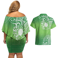 Polynesia Depression Awareness Couples Matching Off Shoulder Short Dress and Hawaiian Shirt Sunflower Green Ribbons Polynesian Tattoo LT14 - Polynesian Pride