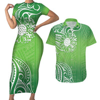 Polynesia Depression Awareness Couples Matching Short Sleeve Bodycon Dress and Hawaiian Shirt Sunflower Green Ribbons Polynesian Tattoo LT14 Green - Polynesian Pride