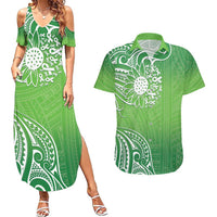 Polynesia Depression Awareness Couples Matching Summer Maxi Dress and Hawaiian Shirt Sunflower Green Ribbons Polynesian Tattoo LT14 Green - Polynesian Pride