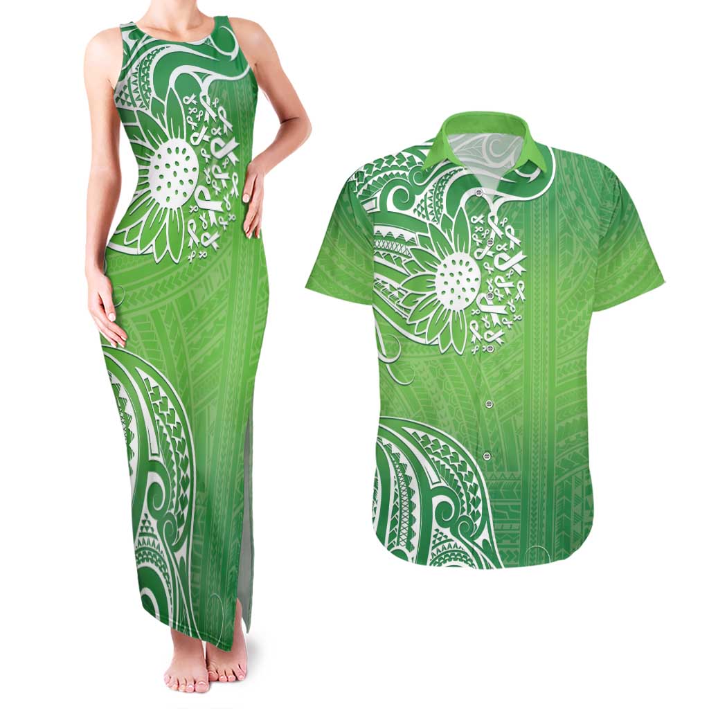 Polynesia Depression Awareness Couples Matching Tank Maxi Dress and Hawaiian Shirt Sunflower Green Ribbons Polynesian Tattoo LT14 Green - Polynesian Pride