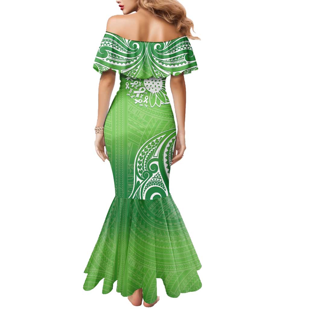 Polynesia Depression Awareness Family Matching Mermaid Dress and Hawaiian Shirt Sunflower Green Ribbons Polynesian Tattoo LT14 - Polynesian Pride