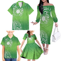 Polynesia Depression Awareness Family Matching Off The Shoulder Long Sleeve Dress and Hawaiian Shirt Sunflower Green Ribbons Polynesian Tattoo LT14 - Polynesian Pride