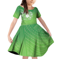 Polynesia Depression Awareness Family Matching Off Shoulder Short Dress and Hawaiian Shirt Sunflower Green Ribbons Polynesian Tattoo LT14 Daughter's Dress Green - Polynesian Pride