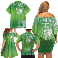 Polynesia Depression Awareness Family Matching Off Shoulder Short Dress and Hawaiian Shirt Sunflower Green Ribbons Polynesian Tattoo LT14 - Polynesian Pride
