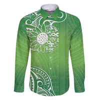 Polynesia Depression Awareness Family Matching Puletasi and Hawaiian Shirt Sunflower Green Ribbons Polynesian Tattoo LT14 Dad's Shirt - Long Sleeve Green - Polynesian Pride