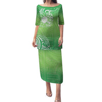 Polynesia Depression Awareness Family Matching Puletasi and Hawaiian Shirt Sunflower Green Ribbons Polynesian Tattoo LT14 Mom's Dress Green - Polynesian Pride