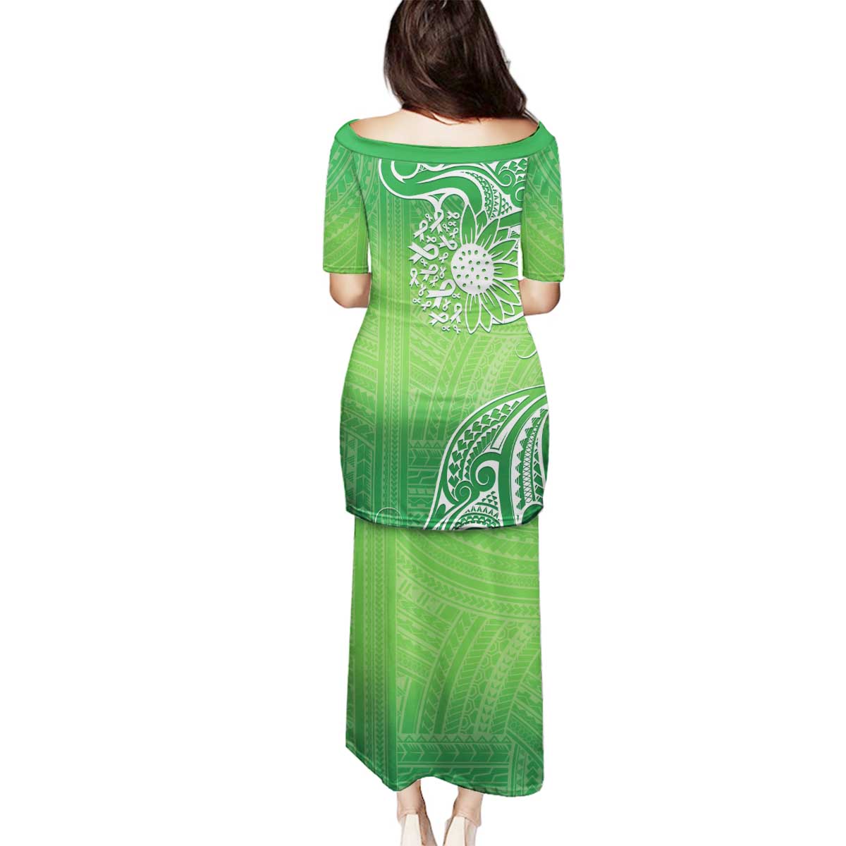 Polynesia Depression Awareness Family Matching Puletasi and Hawaiian Shirt Sunflower Green Ribbons Polynesian Tattoo LT14 - Polynesian Pride