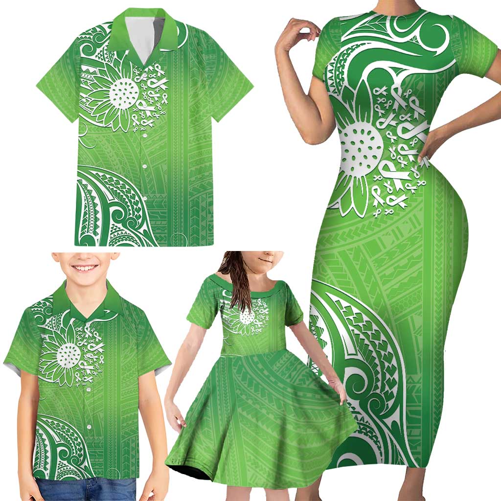 Polynesia Depression Awareness Family Matching Short Sleeve Bodycon Dress and Hawaiian Shirt Sunflower Green Ribbons Polynesian Tattoo LT14 - Polynesian Pride