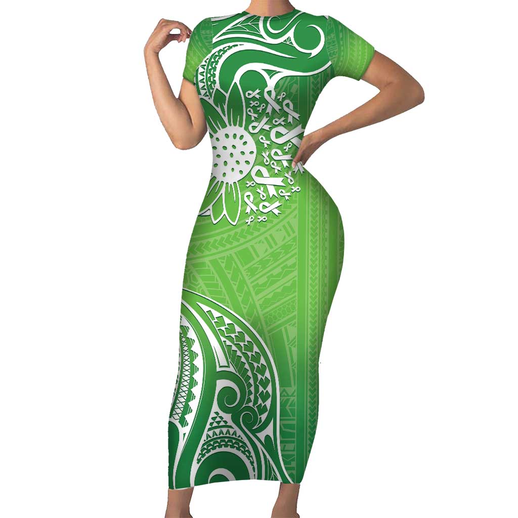 Polynesia Depression Awareness Family Matching Short Sleeve Bodycon Dress and Hawaiian Shirt Sunflower Green Ribbons Polynesian Tattoo LT14 Mom's Dress Green - Polynesian Pride