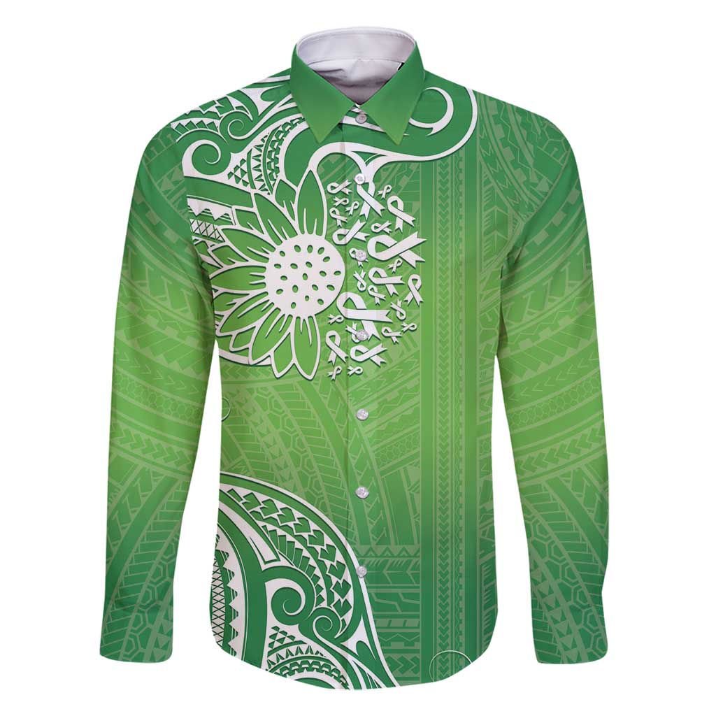 Polynesia Depression Awareness Family Matching Summer Maxi Dress and Hawaiian Shirt Sunflower Green Ribbons Polynesian Tattoo LT14 Dad's Shirt - Long Sleeve Green - Polynesian Pride