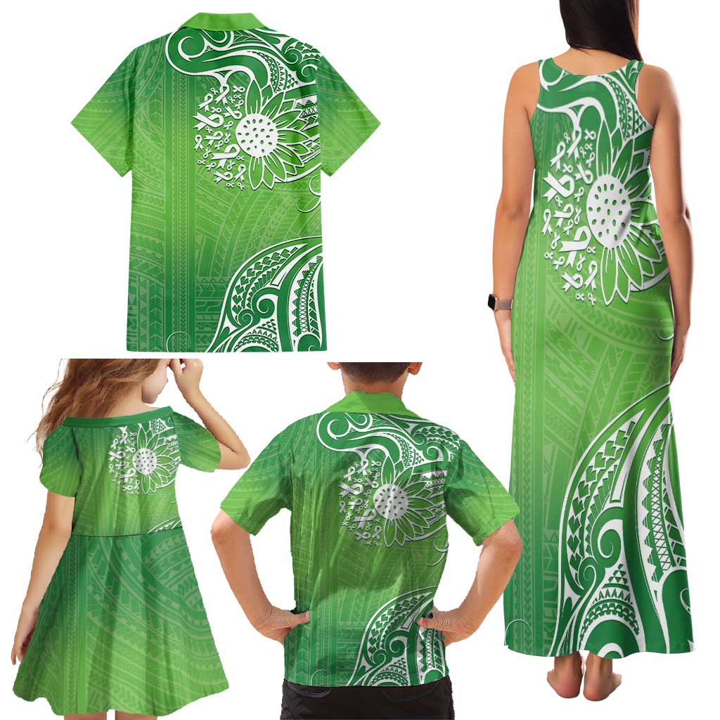 Polynesia Depression Awareness Family Matching Tank Maxi Dress and Hawaiian Shirt Sunflower Green Ribbons Polynesian Tattoo LT14 - Polynesian Pride