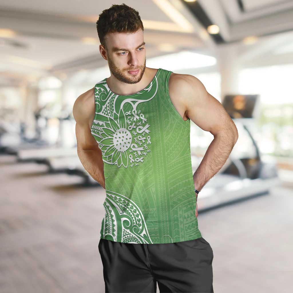 Polynesia Depression Awareness Men Tank Top Sunflower Green Ribbons Polynesian Tattoo LT14 Green - Polynesian Pride