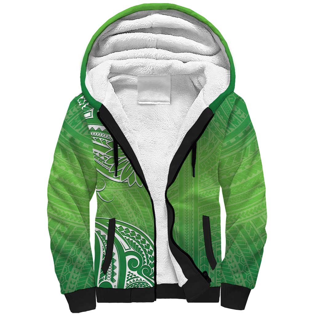 Polynesia Depression Awareness Sherpa Hoodie Sunflower Green Ribbons Polynesian Tattoo LT14 Unisex Green - Polynesian Pride