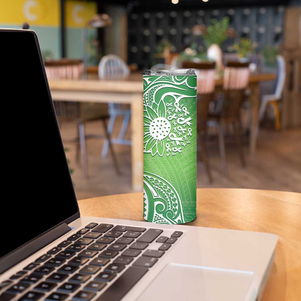 Polynesia Depression Awareness Skinny Tumbler Sunflower Green Ribbons Polynesian Tattoo