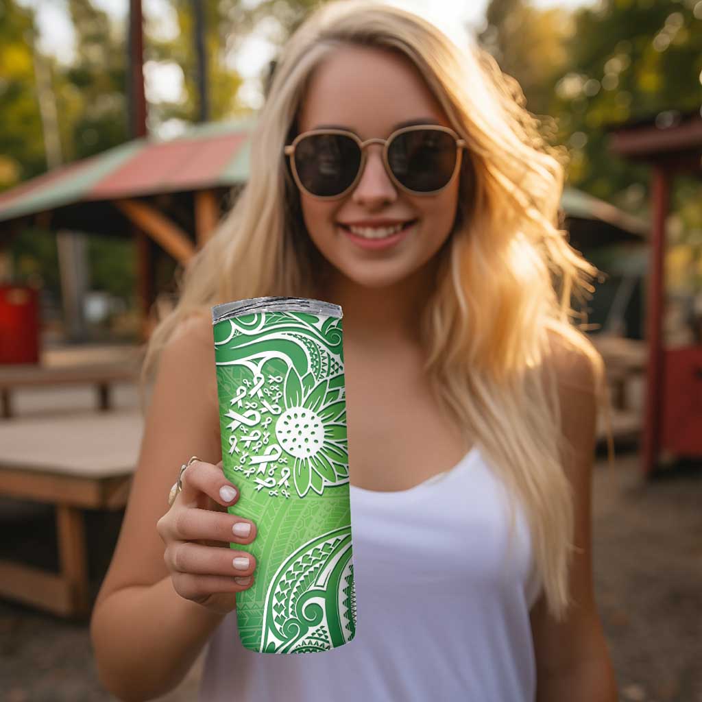 Polynesia Depression Awareness Skinny Tumbler Sunflower Green Ribbons Polynesian Tattoo
