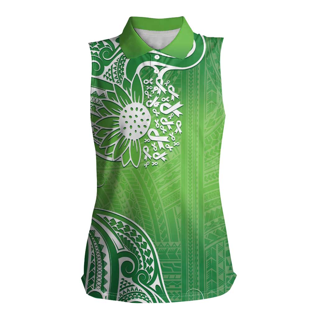 Polynesia Depression Awareness Women Sleeveless Polo Shirt Sunflower Green Ribbons Polynesian Tattoo LT14 Female Green - Polynesian Pride