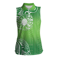 Polynesia Depression Awareness Women Sleeveless Polo Shirt Sunflower Green Ribbons Polynesian Tattoo LT14 Female Green - Polynesian Pride