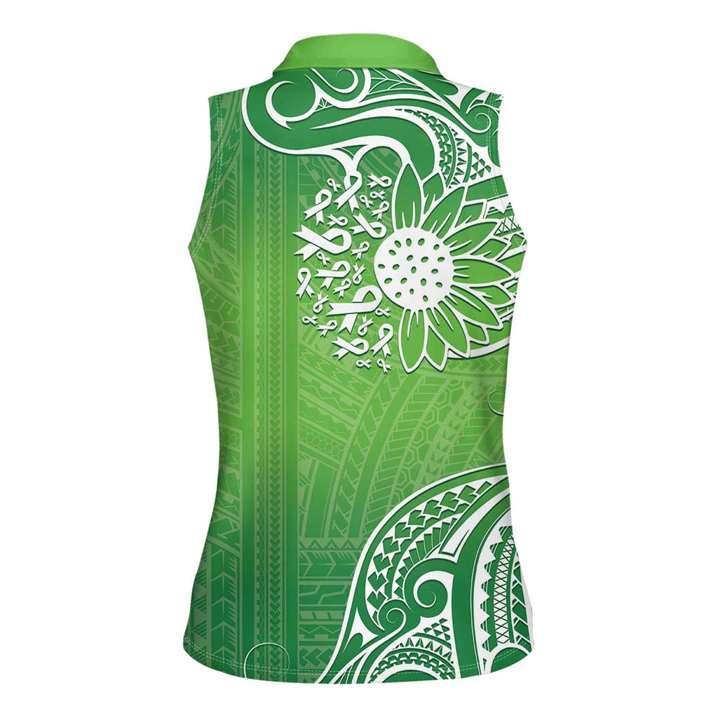 Polynesia Depression Awareness Women Sleeveless Polo Shirt Sunflower Green Ribbons Polynesian Tattoo LT14 - Polynesian Pride