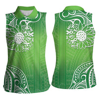 Polynesia Depression Awareness Women Sleeveless Polo Shirt Sunflower Green Ribbons Polynesian Tattoo LT14 - Polynesian Pride