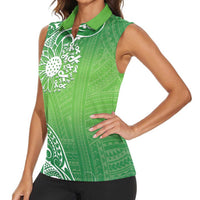 Polynesia Depression Awareness Women Sleeveless Polo Shirt Sunflower Green Ribbons Polynesian Tattoo LT14 - Polynesian Pride