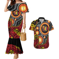 Celebrating 50 Years Papua New Guinea Couples Matching Mermaid Dress and Hawaiian Shirt Aboriginal Mix Papuan Pattern LT14 Red - Polynesian Pride