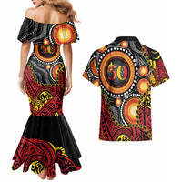 Celebrating 50 Years Papua New Guinea Couples Matching Mermaid Dress and Hawaiian Shirt Aboriginal Mix Papuan Pattern LT14 - Polynesian Pride