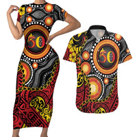 Celebrating 50 Years Papua New Guinea Couples Matching Short Sleeve Bodycon Dress and Hawaiian Shirt Aboriginal Mix Papuan Pattern LT14 Red - Polynesian Pride