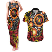 Celebrating 50 Years Papua New Guinea Couples Matching Tank Maxi Dress and Hawaiian Shirt Aboriginal Mix Papuan Pattern LT14 Red - Polynesian Pride