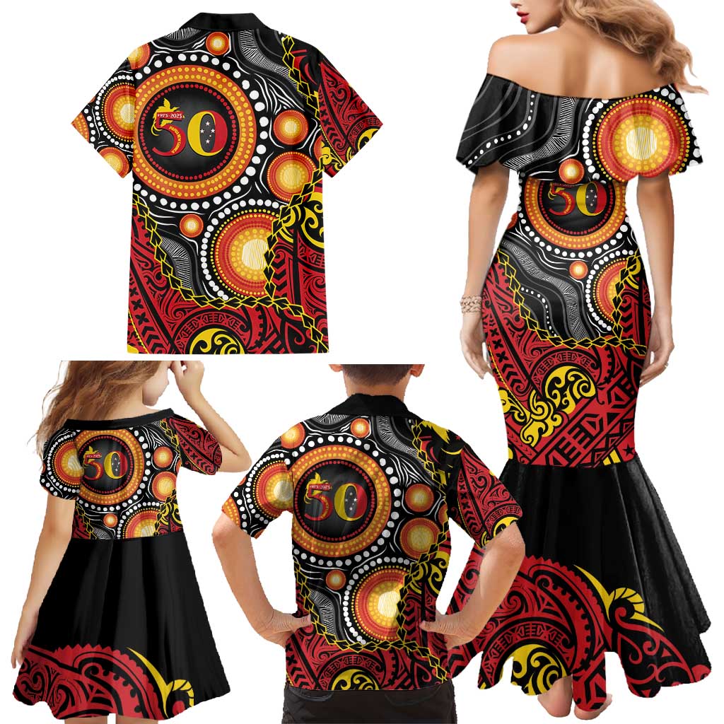 Celebrating 50 Years Papua New Guinea Family Matching Mermaid Dress and Hawaiian Shirt Aboriginal Mix Papuan Pattern LT14 - Polynesian Pride