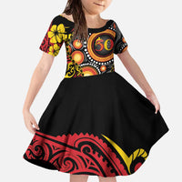 Celebrating 50 Years Papua New Guinea Family Matching Off The Shoulder Long Sleeve Dress and Hawaiian Shirt Aboriginal Mix Papuan Pattern LT14 Daughter's Dress Red - Polynesian Pride