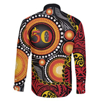 Celebrating 50 Years Papua New Guinea Family Matching Off The Shoulder Long Sleeve Dress and Hawaiian Shirt Aboriginal Mix Papuan Pattern LT14 - Polynesian Pride