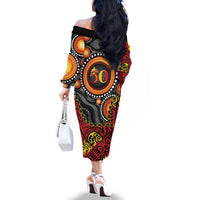 Celebrating 50 Years Papua New Guinea Family Matching Off The Shoulder Long Sleeve Dress and Hawaiian Shirt Aboriginal Mix Papuan Pattern LT14 - Polynesian Pride