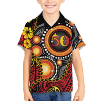 Celebrating 50 Years Papua New Guinea Family Matching Off The Shoulder Long Sleeve Dress and Hawaiian Shirt Aboriginal Mix Papuan Pattern LT14 Son's Shirt Red - Polynesian Pride