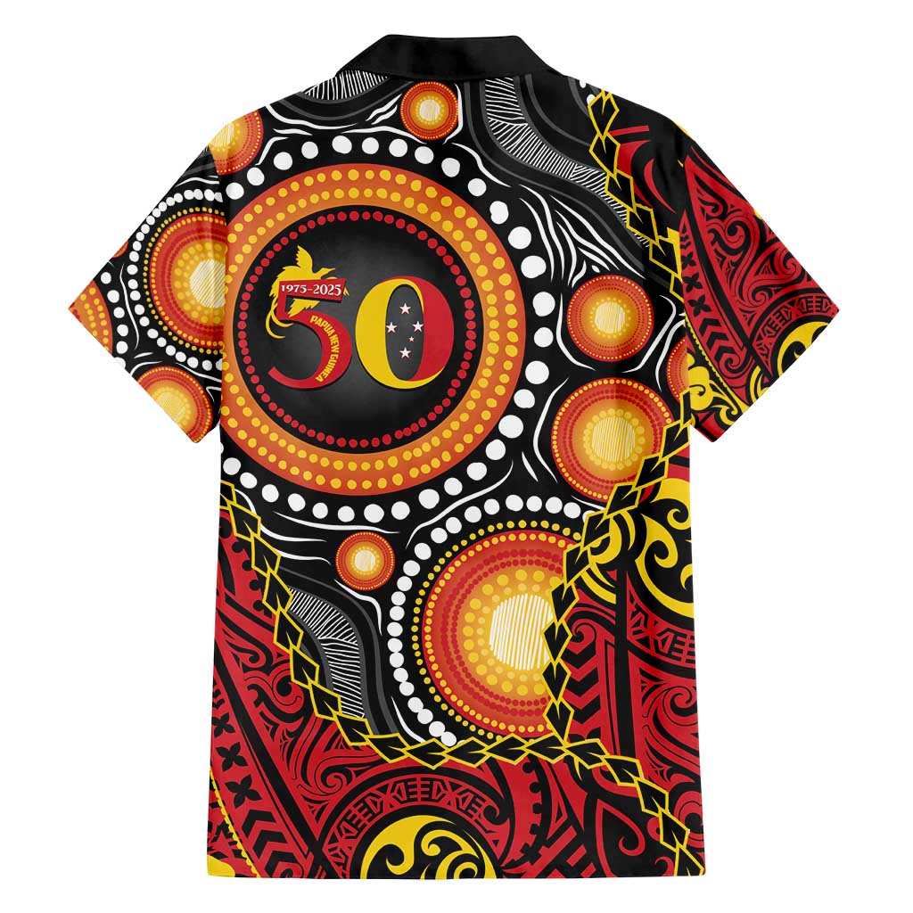 Celebrating 50 Years Papua New Guinea Family Matching Off Shoulder Maxi Dress and Hawaiian Shirt Aboriginal Mix Papuan Pattern LT14 - Polynesian Pride