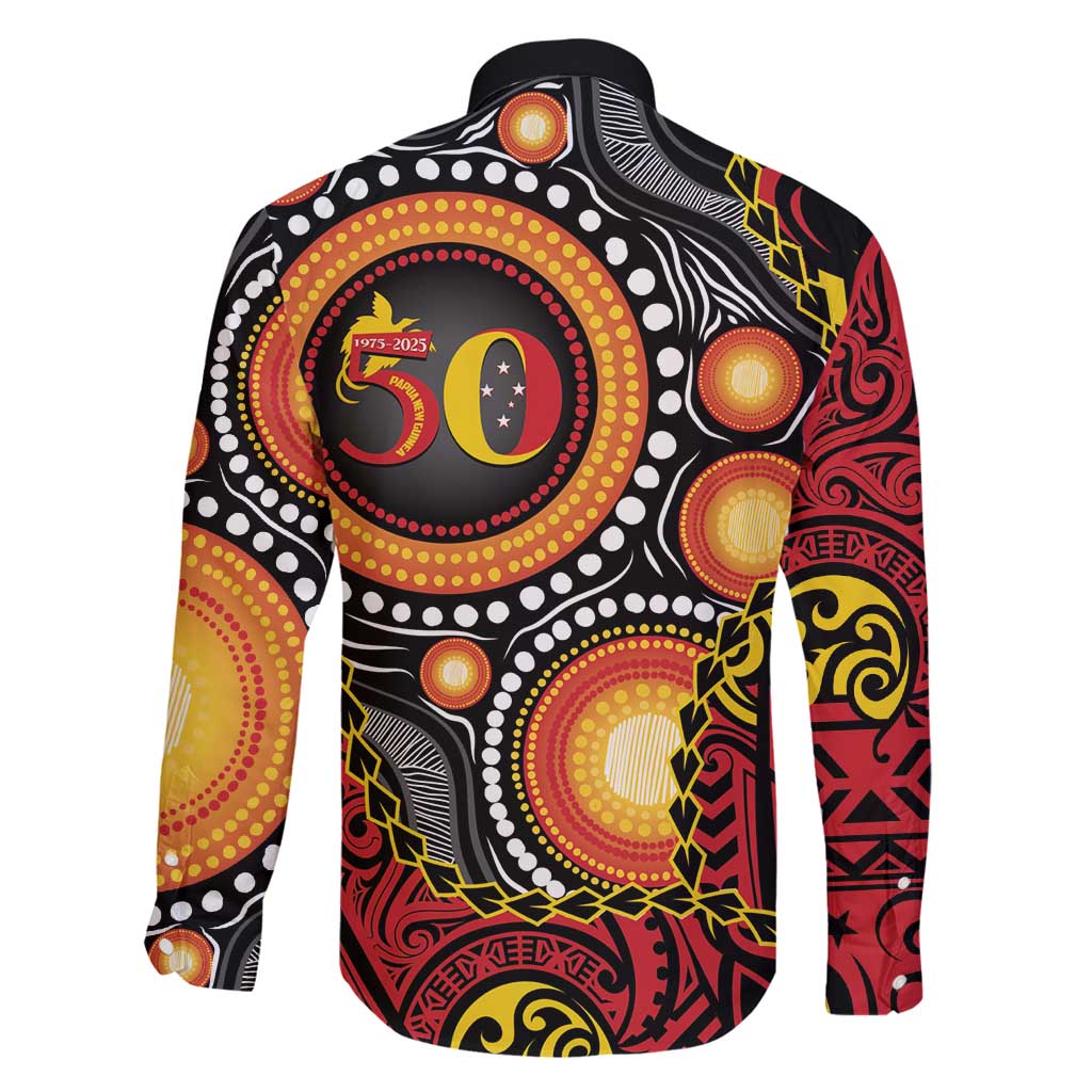 Celebrating 50 Years Papua New Guinea Family Matching Off Shoulder Maxi Dress and Hawaiian Shirt Aboriginal Mix Papuan Pattern LT14 - Polynesian Pride