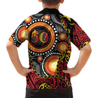 Celebrating 50 Years Papua New Guinea Family Matching Off Shoulder Short Dress and Hawaiian Shirt Aboriginal Mix Papuan Pattern LT14 - Polynesian Pride